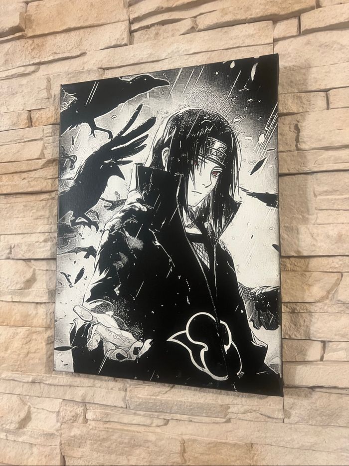 Tableau Itachi Uchiwa – Corbeaux sous la pluie – Naruto en toile 30x40cm - photo numéro 2