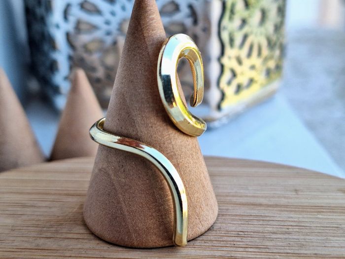 Bague Ouverte Dorée en acier inoxydable, Motif moderne Bague design ouvert Ajustable bague Pour elle - photo numéro 2