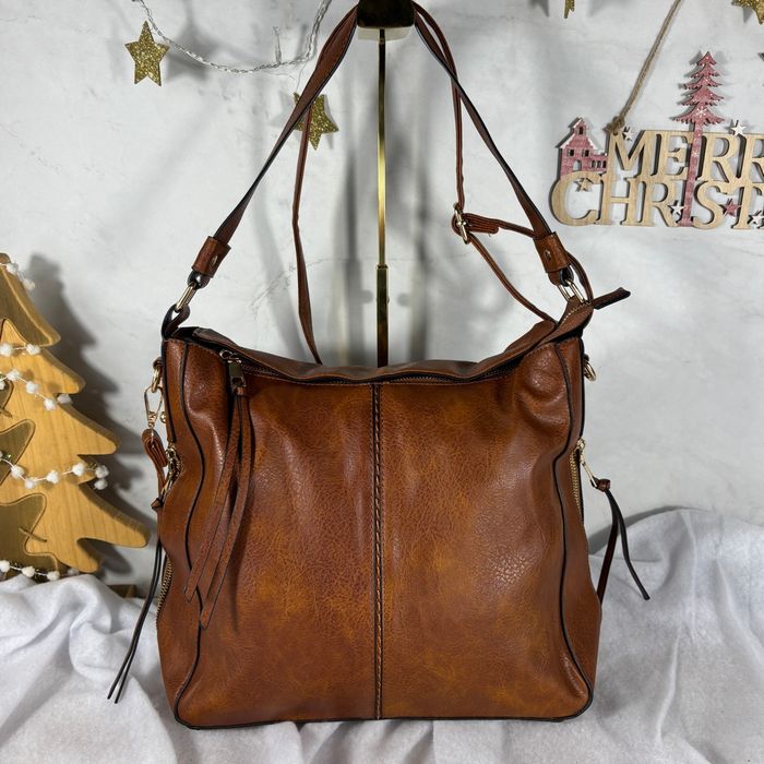 Sac hobo marron simili cuir haut de gamme grande capacité tendance - photo numéro 3