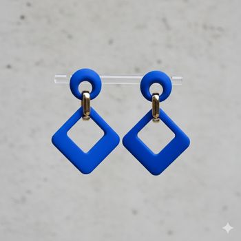 🌹💎pièce unique boucles d’oreilles pendantes bleu roi géométriques