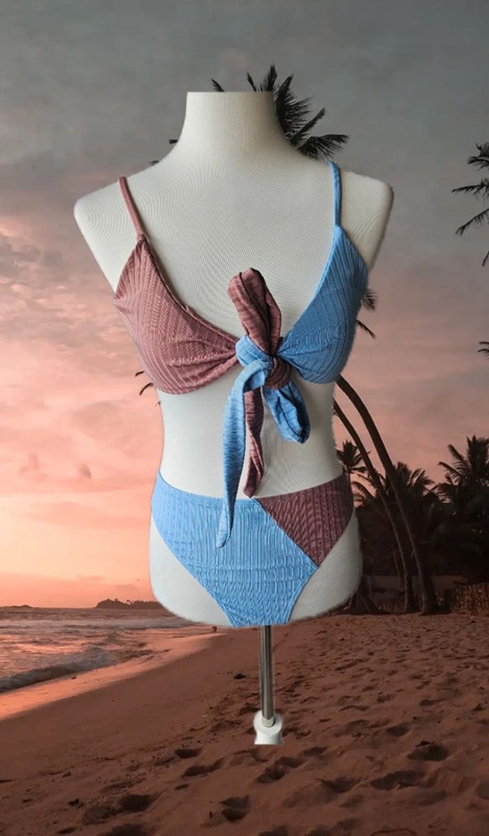 Maillot de bain 2 pièces bicolore et flot, Sans marque, taille M - photo numéro 2