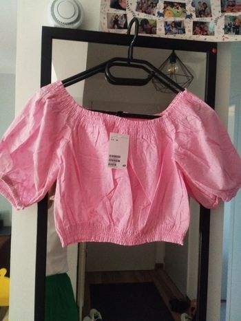Crop top broderie anglaise rose XS H&M neuf
