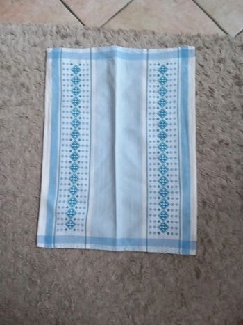 🥕1 torchon coton lin vintage bleu