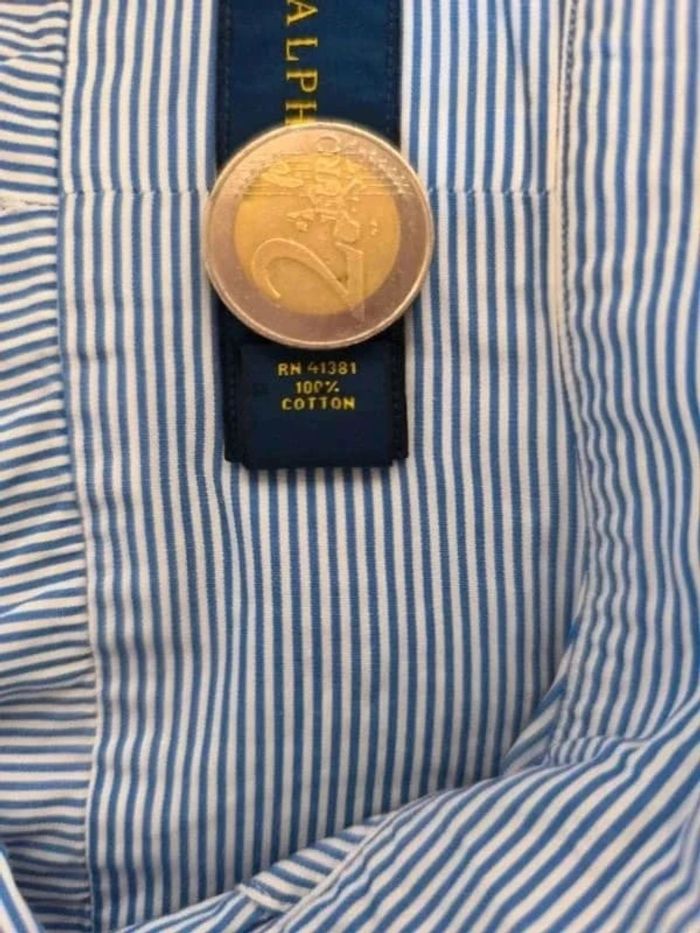 Chemise à rayure - Ralph Lauren - Logo brodé marine - Bleu, blanc - Taille XL - photo numéro 9