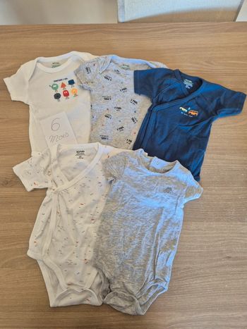 Lot de 5 bodys manches courtes, garçon 6 mois, kiabi