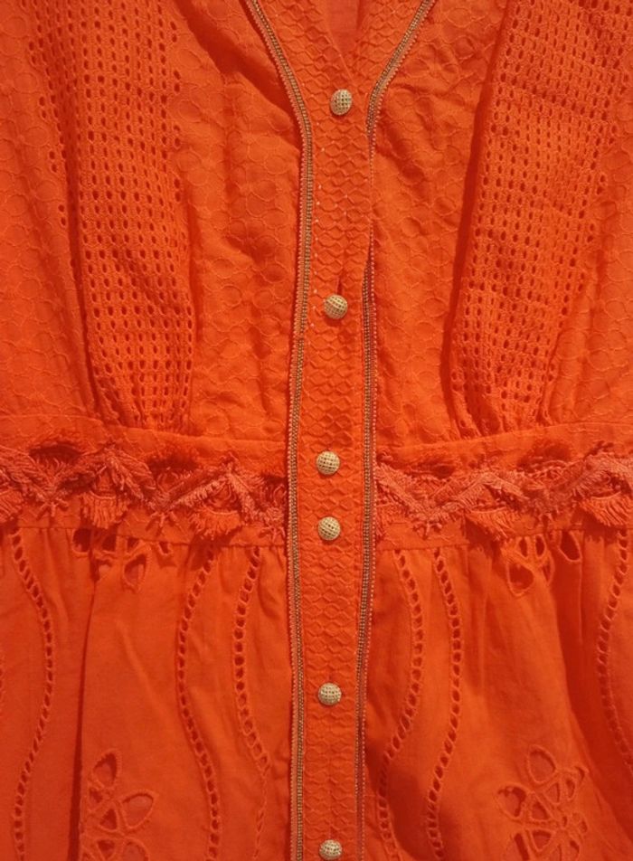 🔝 Robe d'été avec motifs fleurs et crochet Derhy K orange et dorée taille L 40 en coton et polyester - photo numéro 5