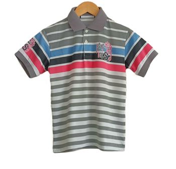 T shirt. Polo multicolore à rayures. Dragon. K&S. Coton. Polyester. Taille 10 ans