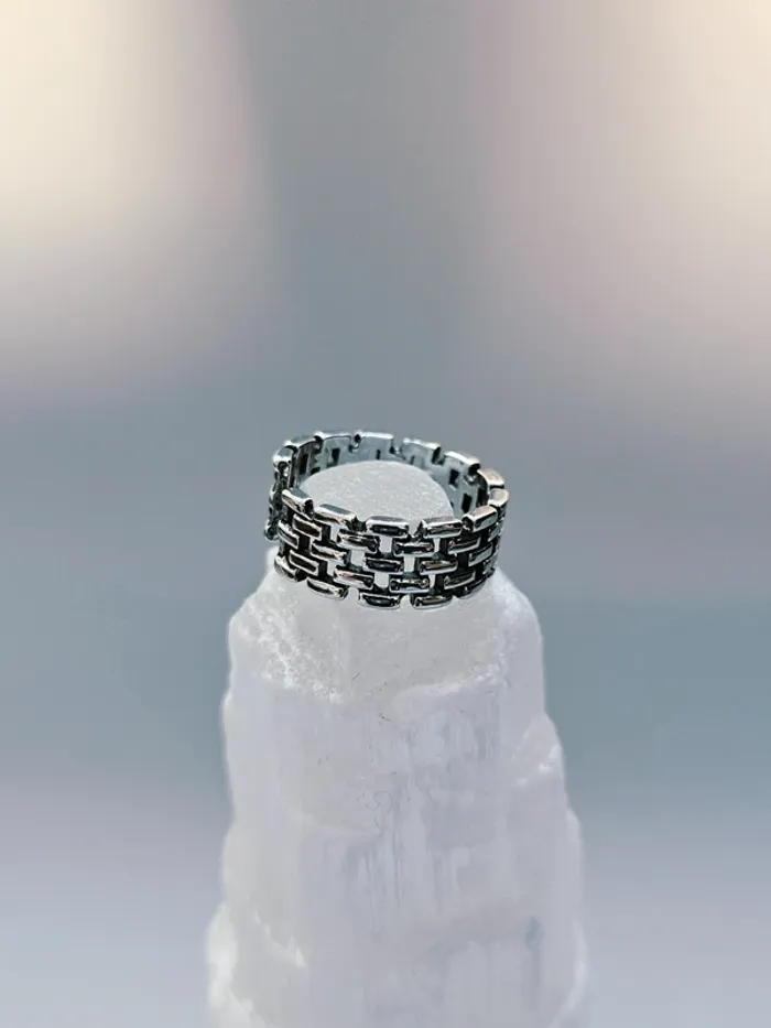 Bague acier inoxydable motif brique ajourée ajustable - photo numéro 2