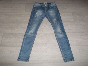 Jean MYCHRISTY bleu moyen et délavé, strass, slim taille 38 TBE