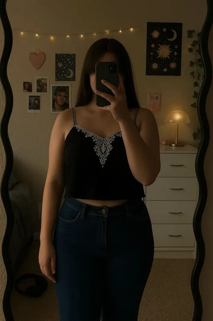 Top court dentelle brodée noir et blanc Mystic Taille 3