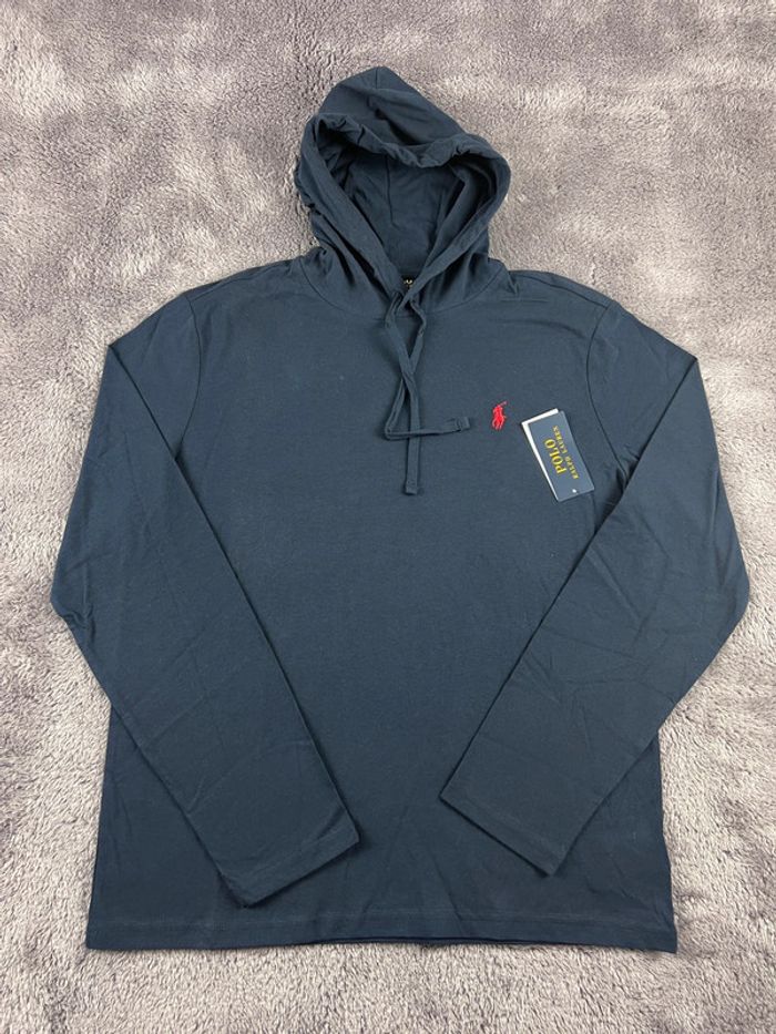 T-shirt manches longues à capuche Ralph Lauren Bleu marine logo rouge Taille M