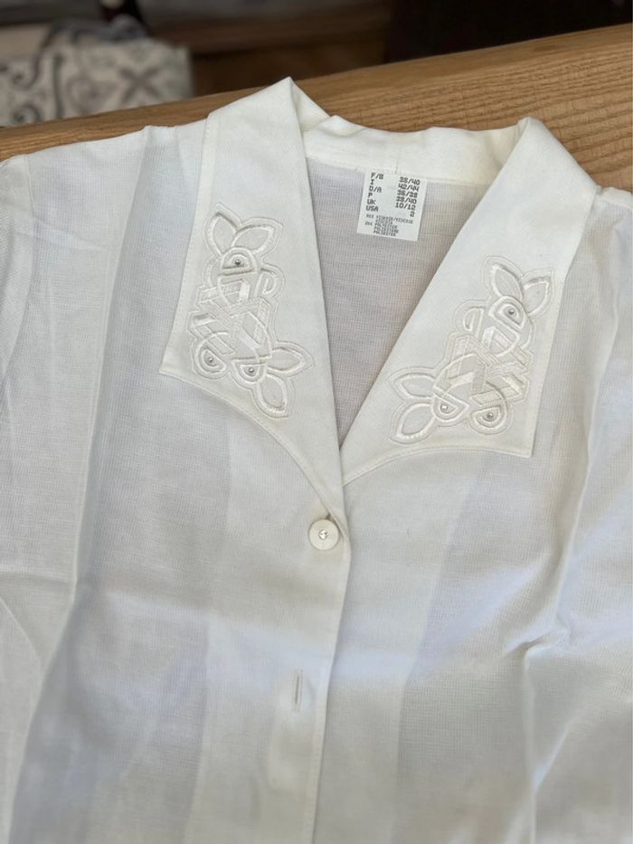 Blouse chemise col oversize blanche broderie anglaise manches courtes été vintage M L 38/40 38 40 - photo numéro 2