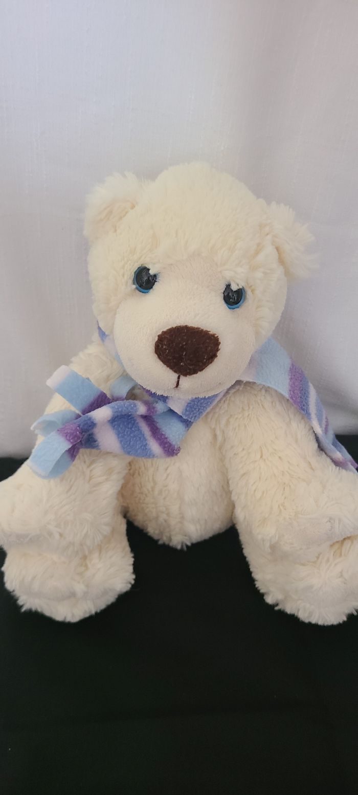 Peluche Doudou ours polaire blanc Echarpe assis 25 cm Gipsy - photo numéro 5