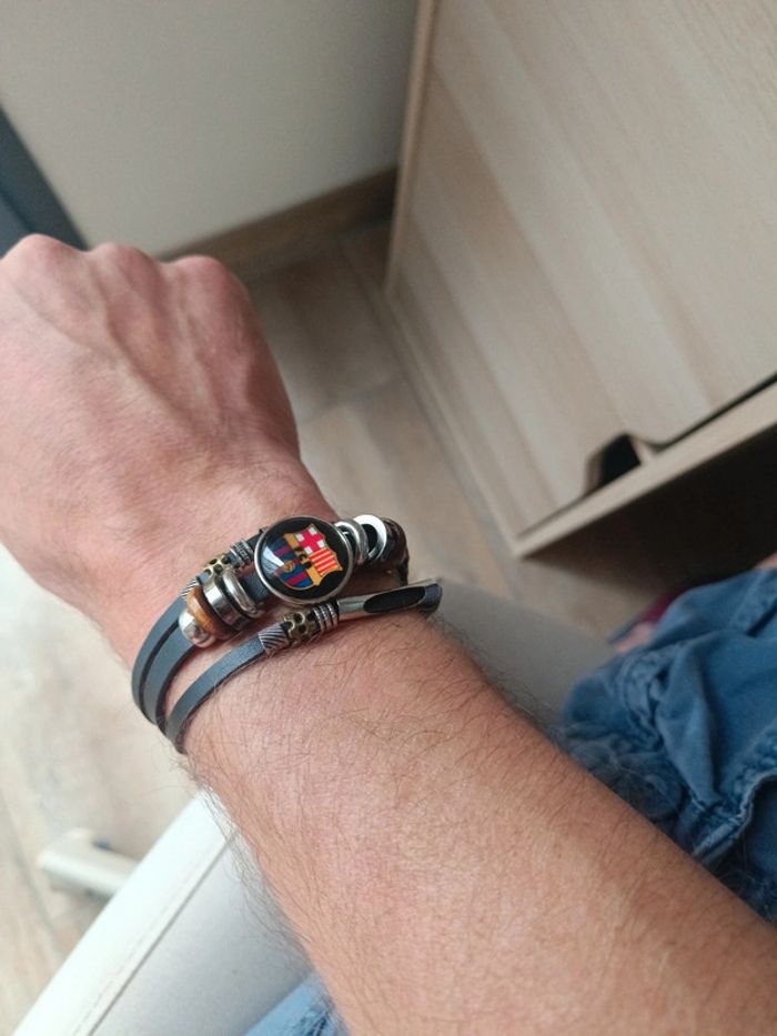 Bracelet cuir 3 rangs FC Barcelone barca - photo numéro 4