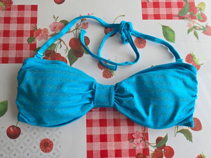 MAILLOT DE BAIN FEMME 2 PIÈCES BLEU TURQUOISE PAILLETTES 38 MARQUE F&F - photo numéro 5