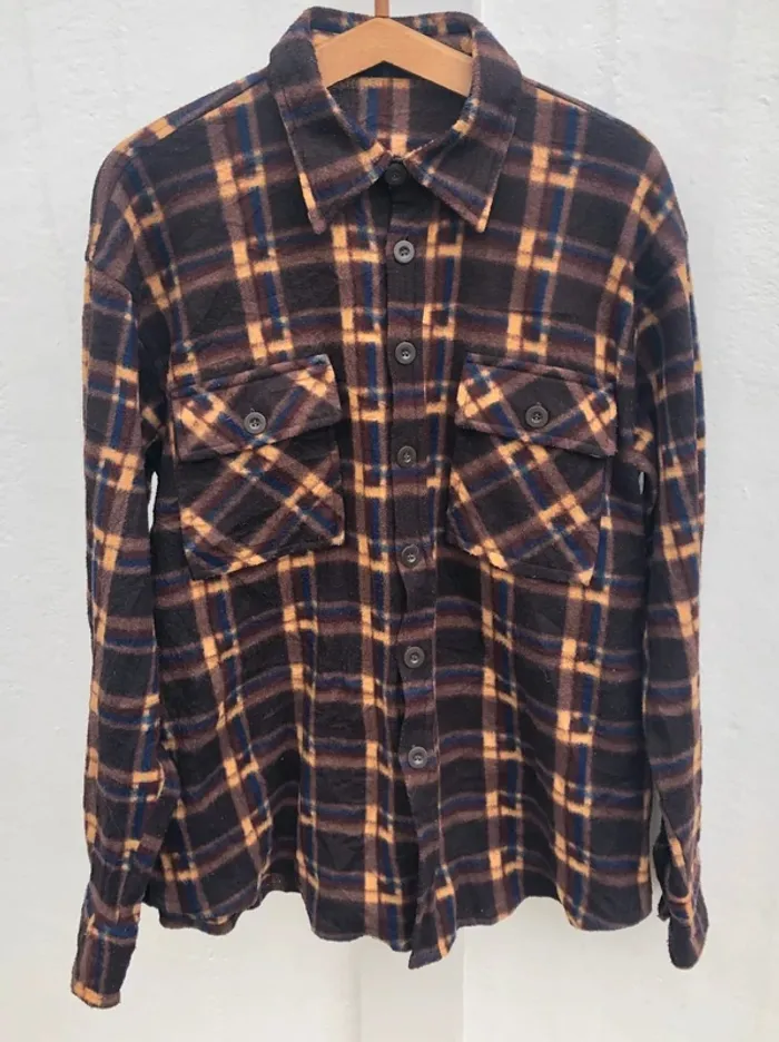 Lumberjack Flannel Plaid Polaire shirt chemise brown blue Mens XL