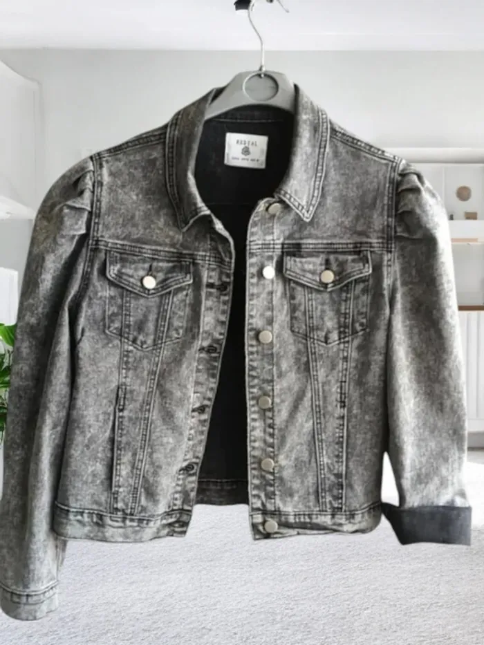 Veste jean Redial ,nuances de gris ,épaules froncés ,coupe droite , stretch - photo numéro 9
