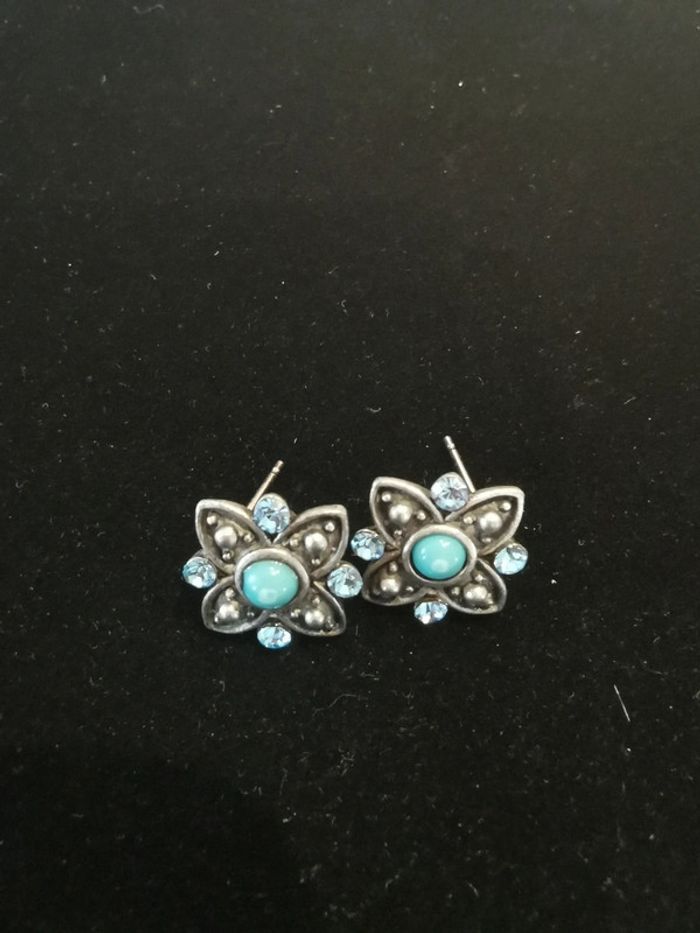 Boucles d'oreilles. Bleu. Argenté. - photo numéro 2