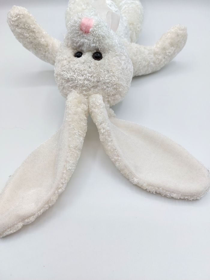 Peluche doudou lapin blanc brillant Jemini nœud rose 28 cm / 42 cm - photo numéro 8