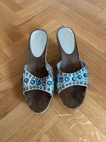 Sabot bois/argenté strass bleu Sophia taille 37