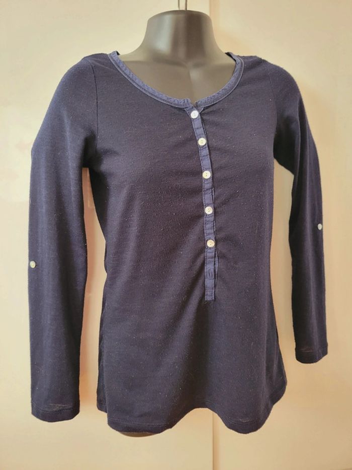 Tee shirt bleu marine bisou's project vintage taille S 36 en 100% coton - photo numéro 2