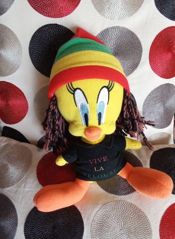 Peluche doudou Titi oiseau canari rasta vive la pelouse d'occasion ancien vintage