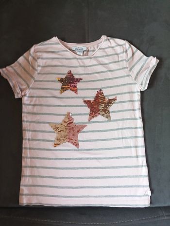 Tee shirt chemise manches courtes Fille 8 ans étoiles sequins réversibles Okaïdi