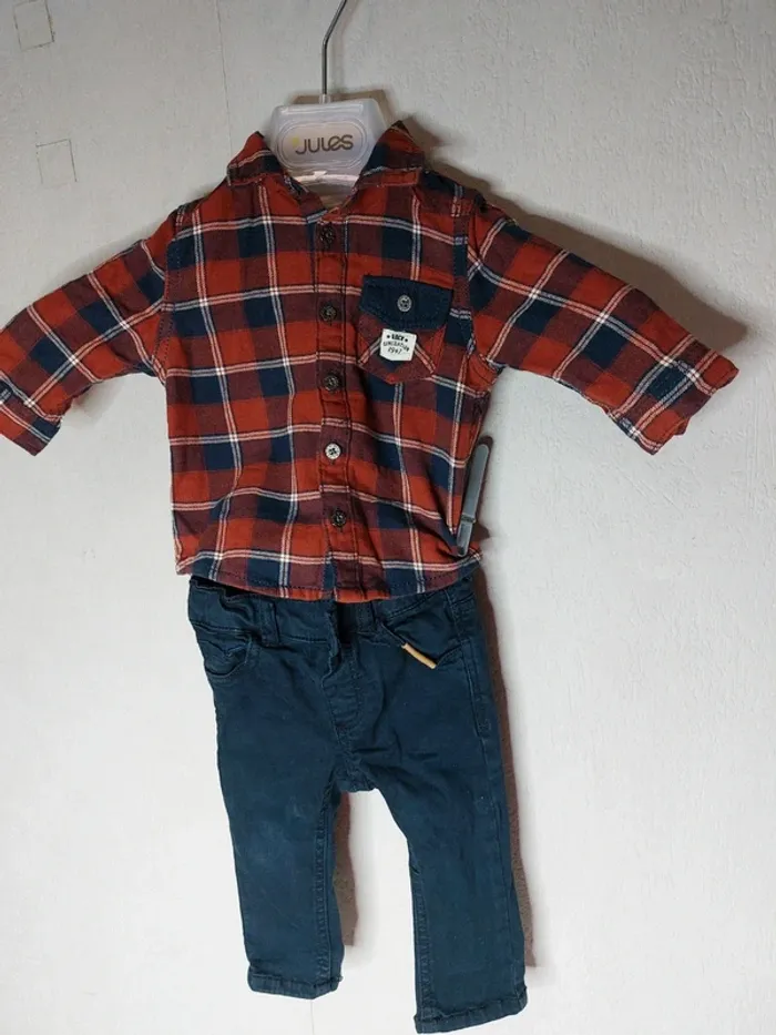 Complet pantalon chemise à carreaux manches longues baby" Gémo"