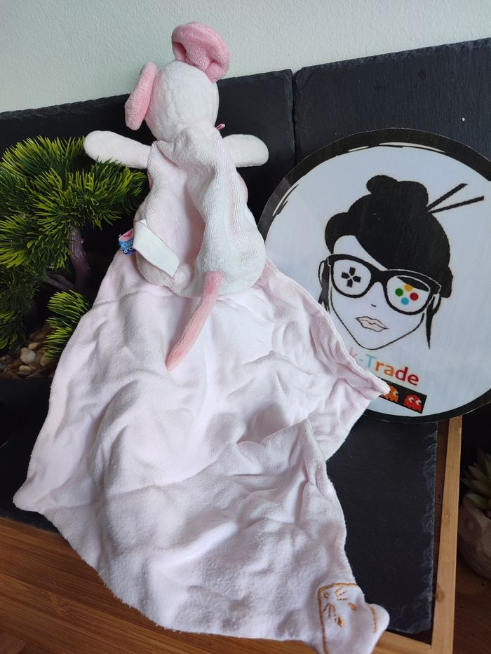 Doudou mouchoir souris Sucre d'orge rose blanc cajou noeud range peluche 3536 - photo numéro 2