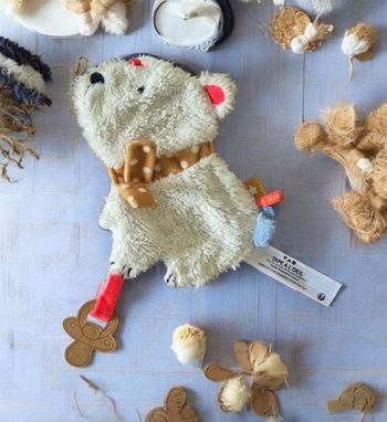 DOUDOU PLAT OURS CHIEN BLANC NEUF Attache Tétine