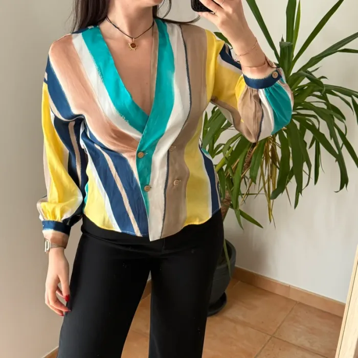 Chemise Rayée Zara Colorée Manches Longues Style Vintage