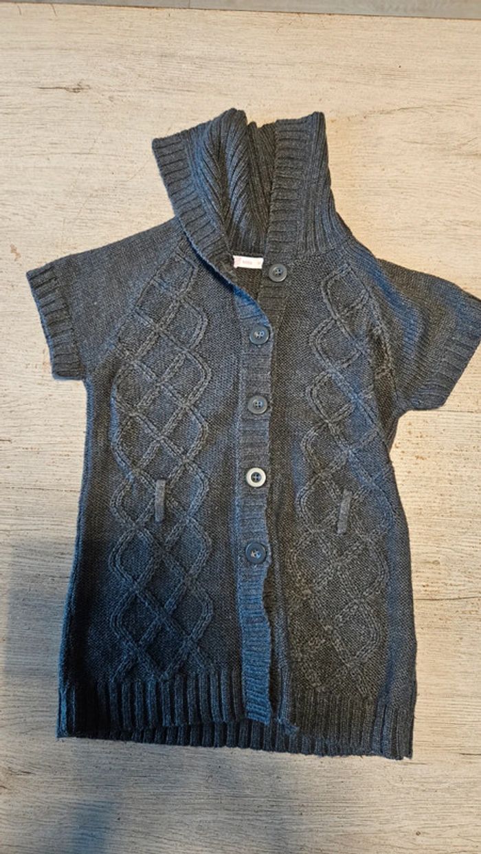 Long gilet classique à manches courtes et col large, Kids by Gemo, 6 ans, nickel - photo numéro 3