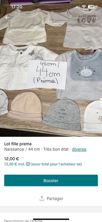 Lot vêtements bébé prematuré