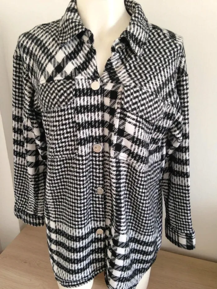 Veste cardigan chemise manches longues pied de poule et carreaux 36 Amisu - photo numéro 2