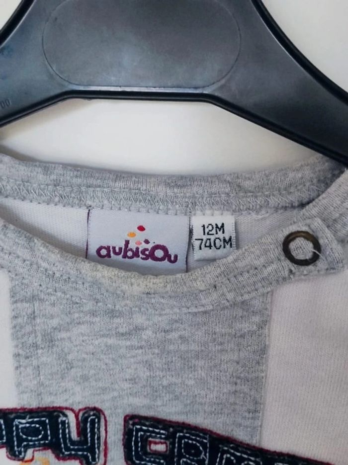 Tee-shirt manches longues gris blanc rouge Aubisou - photo numéro 3