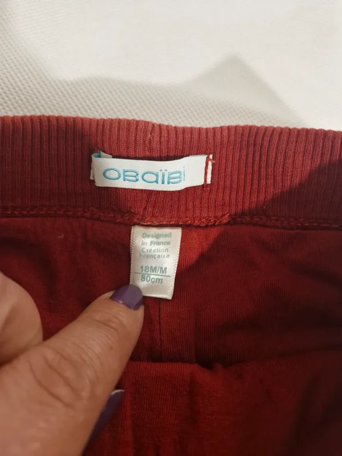 Pantalon renforcé 18 mois (80 cm) rouge Obaïbi - photo numéro 4