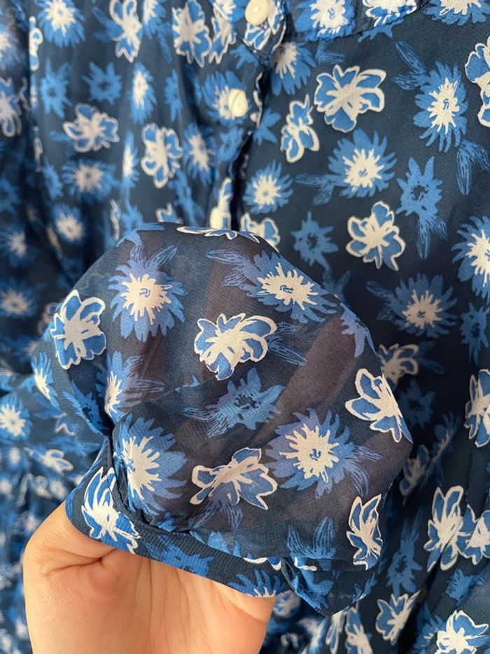 Robe fluide fleurie bleu taille 38 manches longues - photo numéro 3