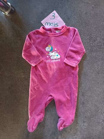 Pyjama licorne rose fushia 3 mois