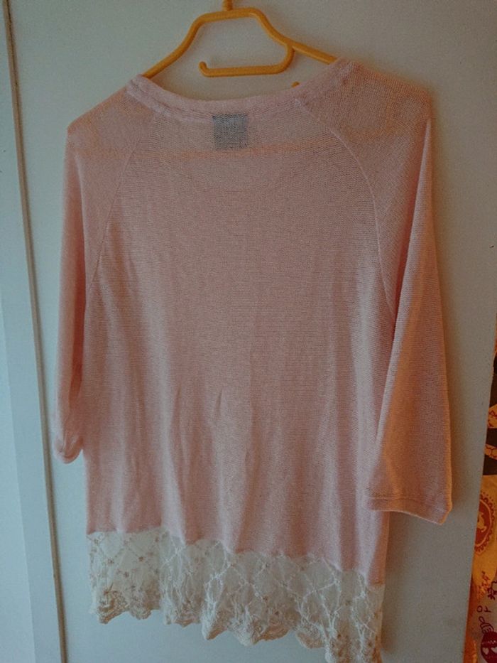 Haut en maille rose pâle avec dentelle blanche Vero Moda taille M - photo numéro 2