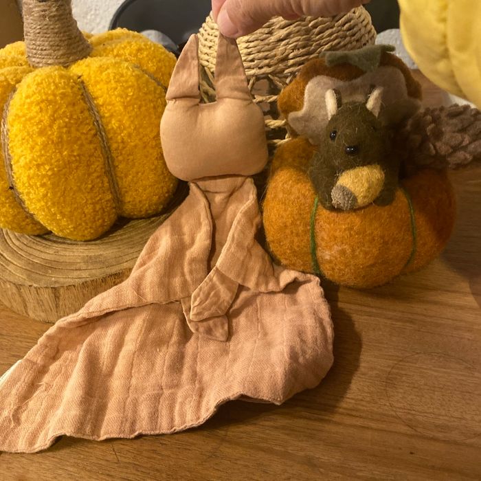 Doudou plat lapin gaze de coton rose - photo numéro 3