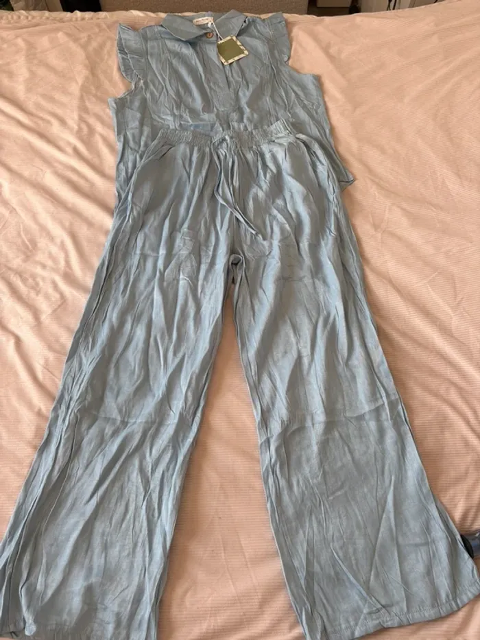 Ensemble Very Pretty blouse + pantalon jambe large bleu ciel T XL/XXL (neuf) - photo numéro 3
