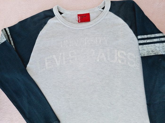 T-shirt manches longues Levi's 10 ans bleu marine et gris clair - photo numéro 2