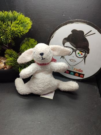 peluche doudou lapin noukie's ancien éponge blanc rouge vichy carreaux noeud 