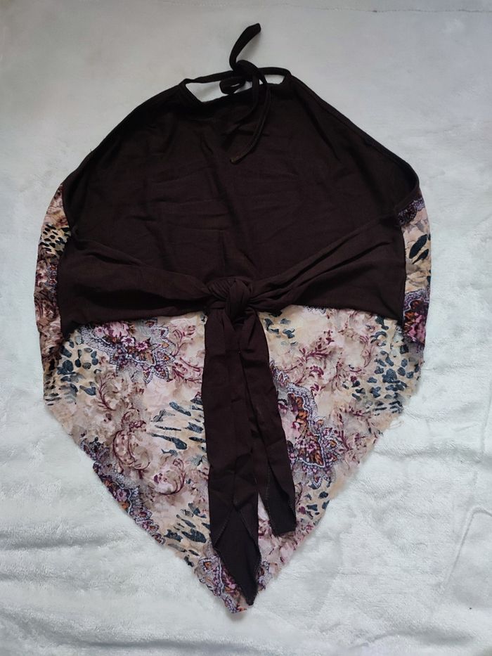 Haut asymétrique court marron et vieux rose taille unique - photo numéro 2