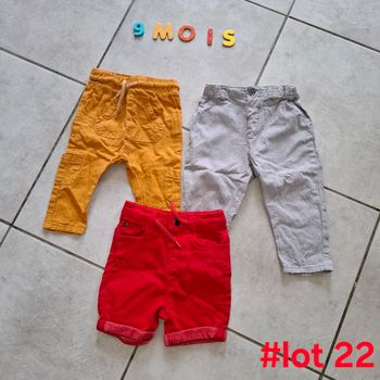 Lot #22 -  1 short et 2 pantalons été 9 mois Orchestra, H&M et Kiabi