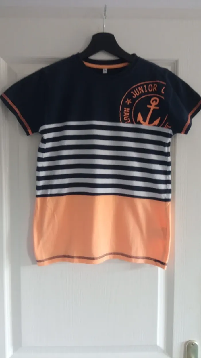T-Shirt rayé orange fluo 12 ans