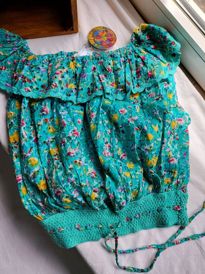 Haut bohème hippie festival épaule dénudée S