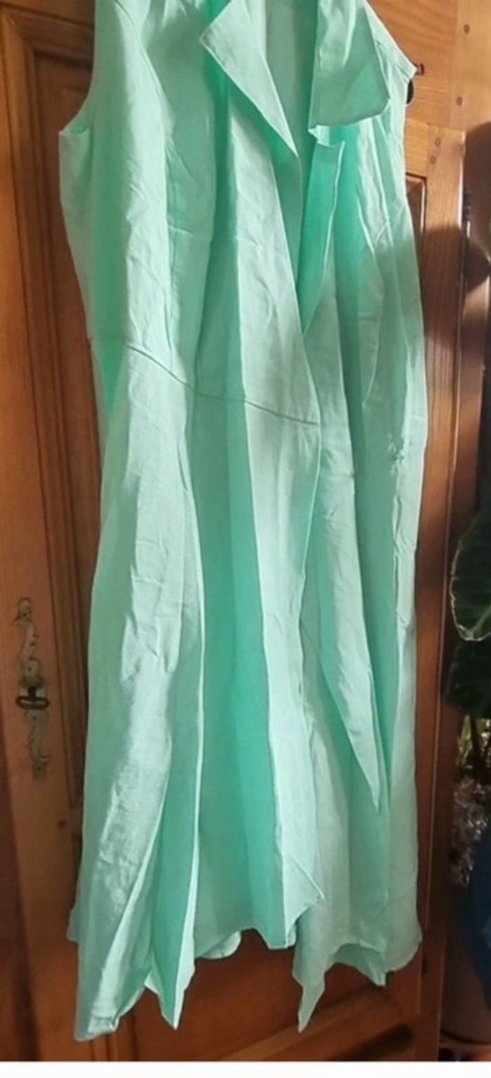 Ensemble lin bon prix collection robe et veste vert anis 46 48