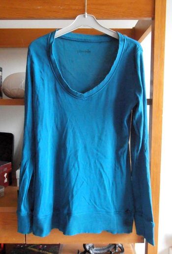 T-shirt bleu femme, Pimkie, taille S 36, manches longues, col V