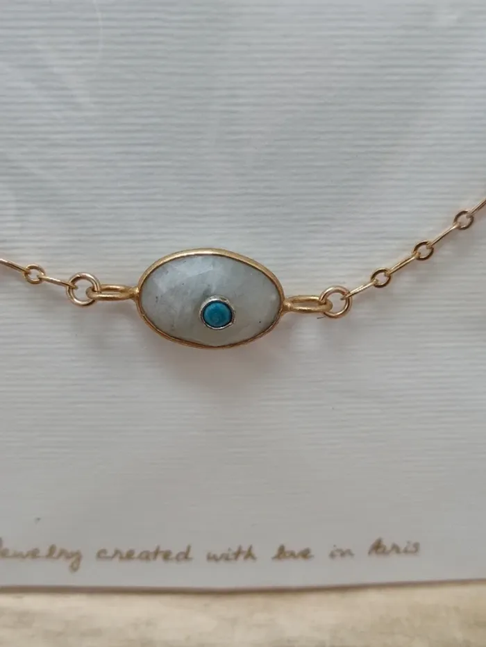 🌈🌝 bracelet pierre de lune arc-en-ciel 🌙doré à l'or fin 24K